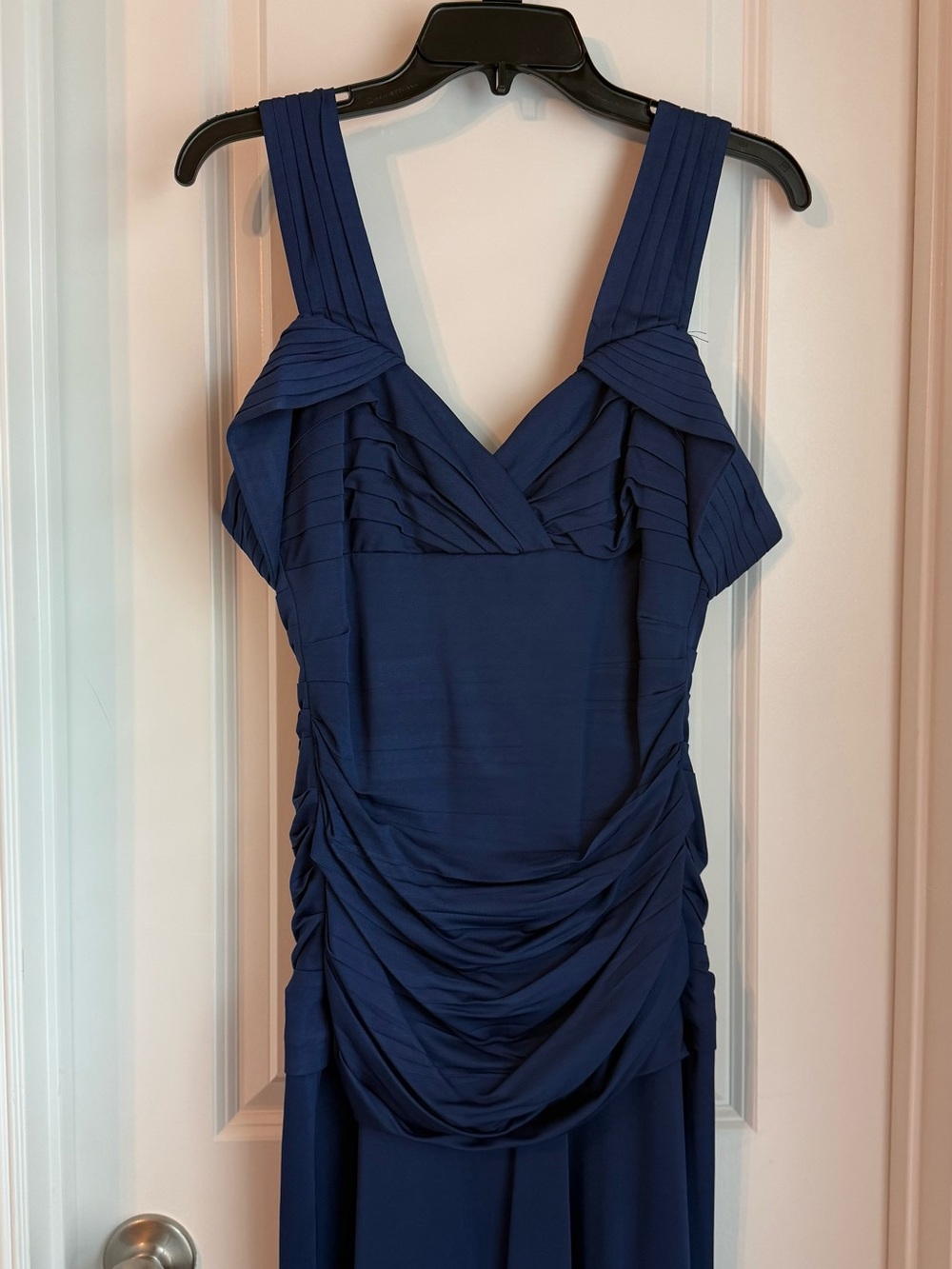 BCBGMaxAzria Navy Blue Pleated Ruched Maxi Dress